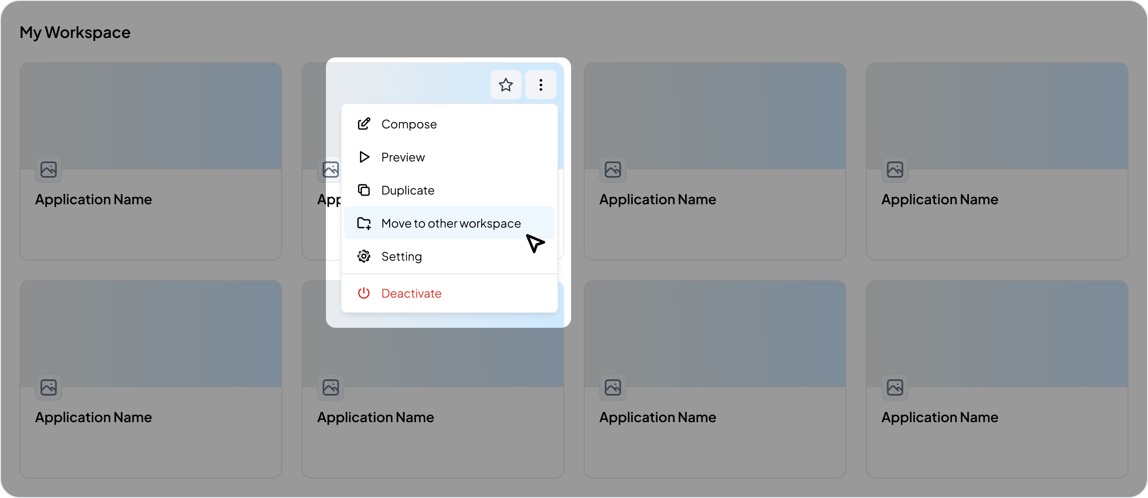 Move Application to Other Workspace